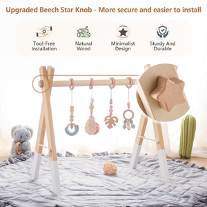 Gimnasio de Juego Plegable de Madera para Bebés con Juguetes Colgantes, Centro de Actividades para Recién Nacidos, Regalo de Madera Natural - Product Image 2