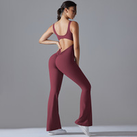Combinaison de sport sans dos pour femmes, sans manches, une pièce, body de sport pour la salle de sport et le yoga, vêtements de sport longs en gros