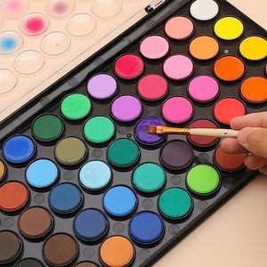 Bview Art Ensemble de gâteaux aquarelles lavables de 48 couleurs avec 3 pinceaux pour papier Design de voyage moyen - Product Image 2
