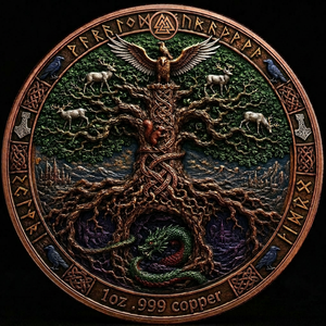 Pièce de collection médaillon de 1 once en cuivre pur fin .999, personnalisée, de type Fortis in Profundis, en forme de plaque, de la collection Viking Legacy, classée - Product Image 3