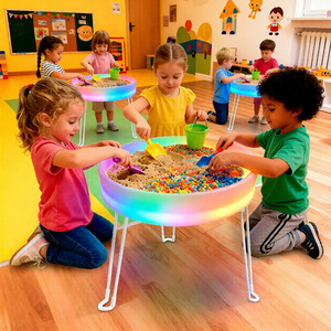 Mesa de Juego Sensorial Plegable para Niños con Tapa de PE Anti-deformación, para Uso en Interiores/Exteriores, con Luces LED, Juego de Arena y Agua - Product Image 1