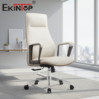 Fauteuil de bureau de direction Ekintop blanc moderne à dossier haut, luxueux, inclinable, en cuir, ergonomique, pour le bureau