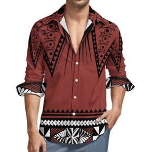 Chemises à manches longues boutonnées pour hommes, nouveau design, logo personnalisé imprimé, uniforme de travail, hauts polynésiens, chemises décontractées en polyester pour hommes - Product Image 2