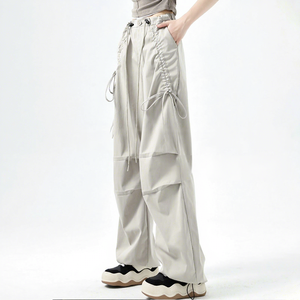 Pantaloni <span class=keywords><strong>Cargo</strong></span> Lunghi Retrò da <span class=keywords><strong>Donna</strong></span> 2025, Vita Alta, Larghi, con Fiocco, Chiusura Elastica, Casual, Sportivi, da Escursionismo, 100% Poliestere, Autunno - Product Image 2