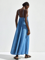 Robe longue décontractée en jean à fines bretelles, coupe ample, élégante et sexy, vente en gros