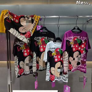 T-shirts pour femmes en coton 100% de haute qualité, surdimensionnés, avec strass, dessin animé, OC994 - Product Image 6