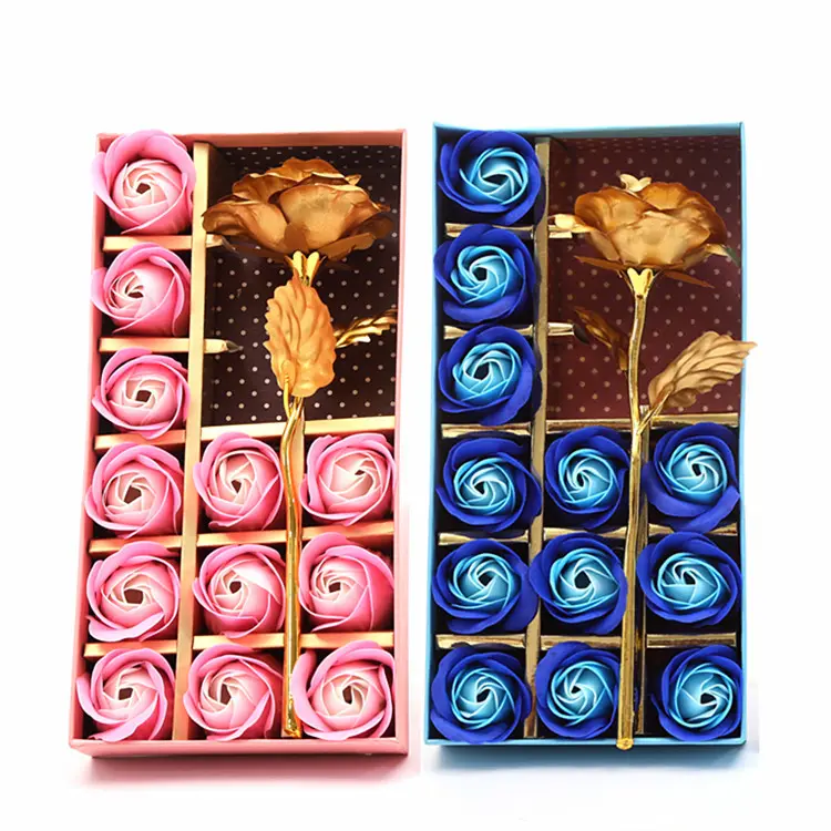 24K 골드 도금 장미 꽃 & 비누 꽃 세트 생일 발렌타인 데이 기념일 선물 상자