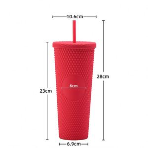 Wholesale Reusable Diamond <b>Drinking</b> <b>Cups</b> Multi Color Tumblers Double Wall <b>Plastic</b> 24oz Studded Grid Tumbler With Straw and Lids - Product Image 6