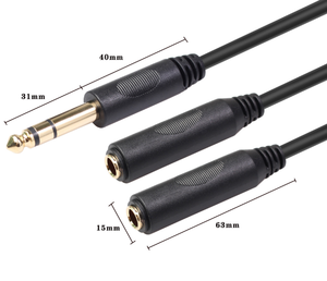 20cm 6.35mm 1/4 inci Male TRS steker Stereo ke 2*6.35mm 1/4 inci Male TRS Female Audio Y kabel Splitter - Product Image 5