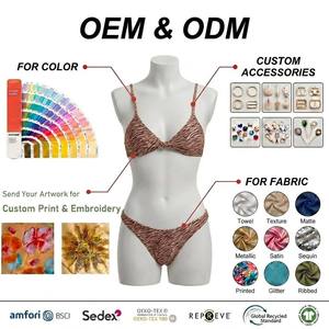Ensemble de bikini à imprimé numérique écologique personnalisé par le fabricant, à rayures zébrées, bretelles réglables, coupe brésilienne, <span class=keywords><strong>maillot</strong></span> de bain - Product Image 4