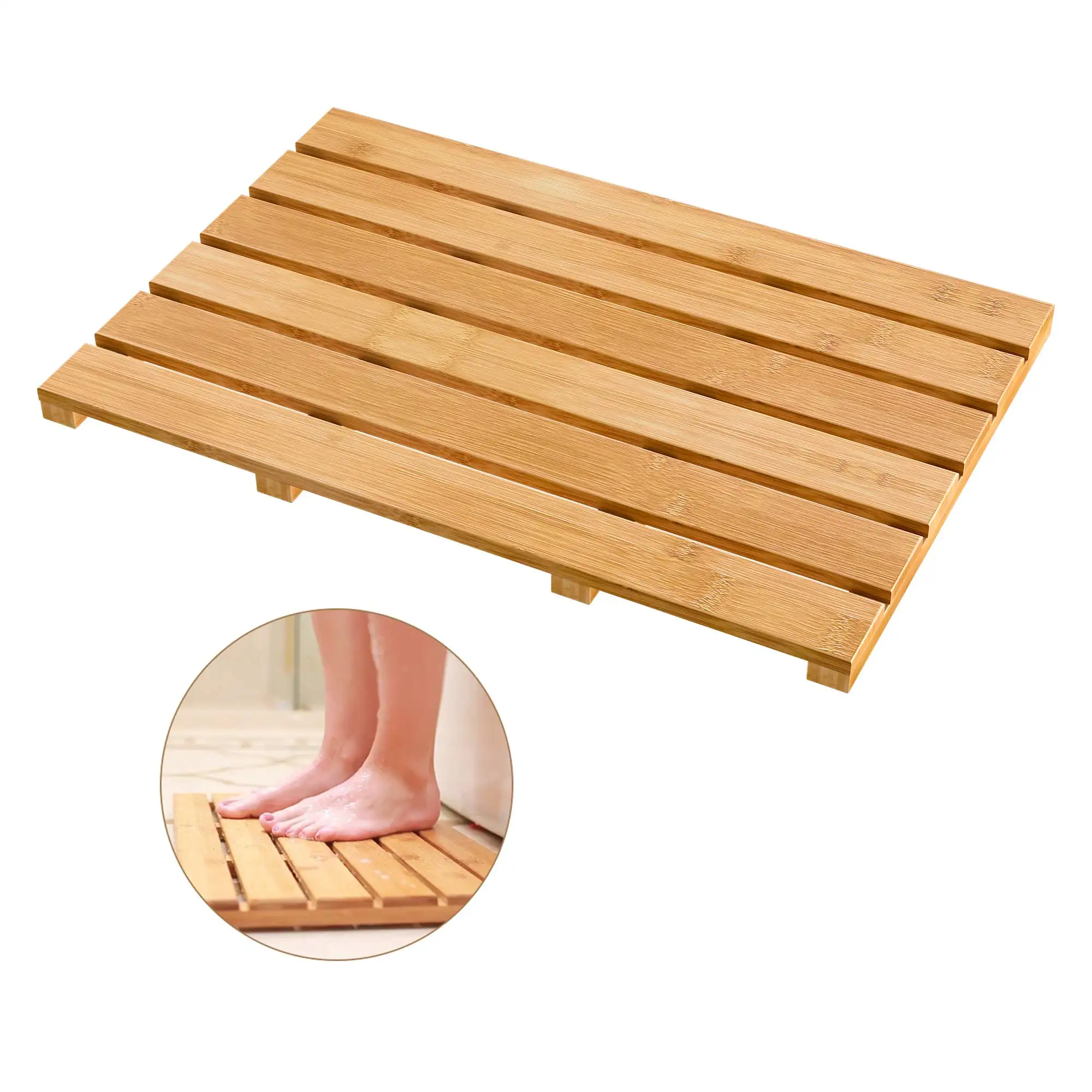 Bath Mat for Luxury Shower Non-Slip Bamboo Sturdy Water Proof Bathroom Carpet for Indoor or Outdoor Use