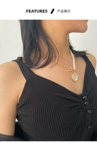 יפני וקוריאני טרנדי מעטפת פרל שרשרת תפרים לב תליון שרשרת זהב אמיתי ציפוי מעטפת פרל שרשרת - Product Image 5