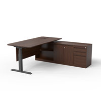 Bureau debout électrique modulaire moderne et durable en forme de L avec double moteur et armoire de rangement intégrée