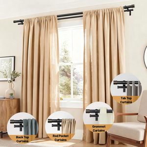 Tringles à rideaux doubles décoratives robustes de 1 pouce, extensibles, avec embouts classiques, noires, 66-120/32-144 pouces - Product Image 6