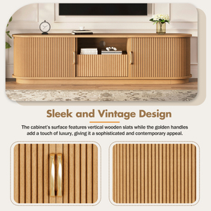 Modern TV Stand with Sliding Wood Slatted Doors TV Cabinet with Drawer for 75" TVs Bedroom Storage Furniture - Product Image 4