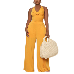 Summer Solid Color Fashion <b>Casual</b> Halter <b>Wide</b> <b>Leg</b> <b>Jumpsuit</b> for Women Fashion - Product Image 2