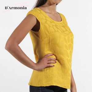 Italy Design O-neck <b>Sleeveless</b> Woven Casual <b>Shirts</b> for <b>Women</b> - Product Image 5