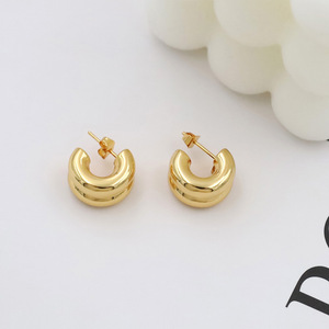 Fashion Minimalist <b>Titanium</b> Steel Double Layer C Shape Earrings Gold Plated <b>Stud</b> Earrings For Women - Product Image 2