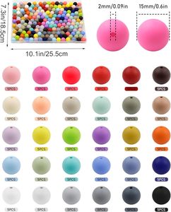 Perles en silicone 30 couleurs 9-15mm <span class=keywords><strong>pour</strong></span> fabrication de porte-clés, en vrac, <span class=keywords><strong>pour</strong></span> loisirs créatifs, emballage en boîte plastique, fabriqué en Chine - Product Image 2