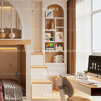 Lit superposé double moderne et personnalisé, blanc crème et style bois, design créatif pour chambre d'enfant
