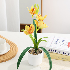 Fleurs artificielles en stock, magnolia à quatre têtes en pot, bassin pavé de pierres, décoration intérieure, petit ornement de bureau, artificiel - Product Image 3