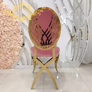 Pink Velvet Cushion Exchange Back wedding Chairs sale Golden Color stainless steel Chairs dining chair colors