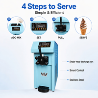 Machine à glace molle professionnelle 12L/H, mini, simple saveur, de comptoir, 1200W avec pompe à air et trémie en acier inoxydable de 8,5L