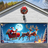 Bannière de fond en polyester imprimée Père Noël, rennes et traîneau, pour photographie, décoration murale, Halloween, Saint-Valentin