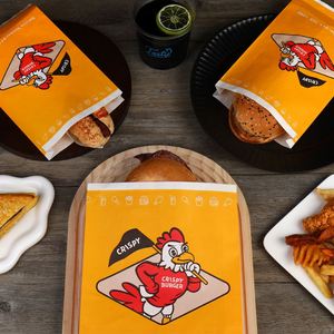 Bolsas de Papel Personalizadas con Forro de Papel de Aluminio Antigrasa, Embalaje Termosellable de Buena Calidad para Alimentos, para Sushi, Hamburguesas, Sándwiches, Hot Dogs - Product Image 1