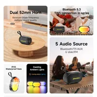AWEI KA1 Inalámbrico para 5.3, Altavoz Estéreo Portátil de 2 Altavoces, Subwoofer, IPX4 Impermeable, Refuerzo de Bajos, LED RGB, 10W, Alimentado por Batería