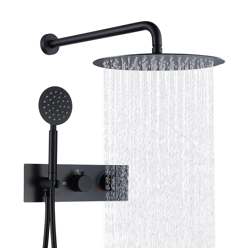 Nuevo estilo 2024, cabezal de ducha de mano de latón negro, juego de mezclador de grifo de baño con soportes, sistema combinado de ducha de lluvia para el hogar
