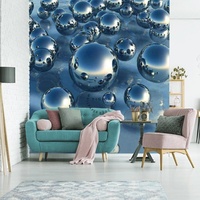 Minimaliste 3D peinture murale chambre lavable 3d papier peint boule en acier inoxydable