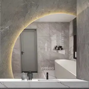 Espelho de parede pendurado LED para banheiro espelho meia lua com luz LED espelho de maquiagem sem moldura