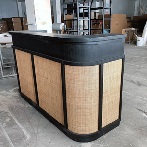 طاولة بار مربعة الشكل للزفاف من الخشب الصلب 100٪ مع الراتان، أثاث عصري راقي للحانات وحفلات الزفاف - Product Image 4