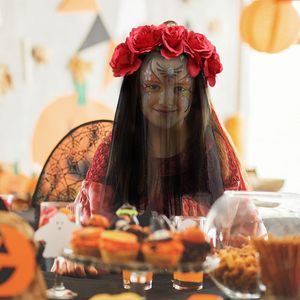 HB426 Fête des Morts Mexicains Rose Fleur Bandeau Halloween Voile Bandeaux pour Femmes Filles - Product Image 5