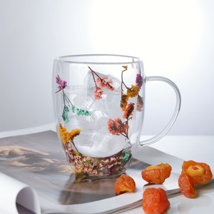 Gobelet Double Paroi Transparent en Borosilicate avec <span class=keywords><strong>Fleur</strong></span> Naturelle Séchée pour Eau, Café, Jus. Idéal pour Fêtes et Cadeaux - Product Image 4