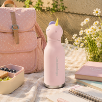 Botella de Agua Infantil OEM de 16 oz, de Acero Inoxidable, Doble Pared, Aislada al Vacío, para Bebidas Frías y Calientes, con Diseño de Animalitos y Pajita Flexible Extraíble