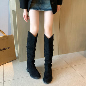 958-2 Kadın Büyük Beden Geniş Baldır Bol Paça Botlar Diz Üstü Kovboy Botları Rahat Giyilebilir Kalın Topuklu Kış Modası Ayakkabılar - Product Image 4