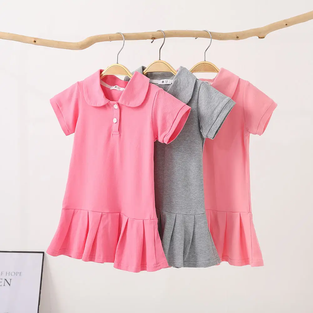 Grosir 2023 gaun perempuan butik gaun lengan pendek kerah polo solid gaun anak perempuan bayi kualitas baik