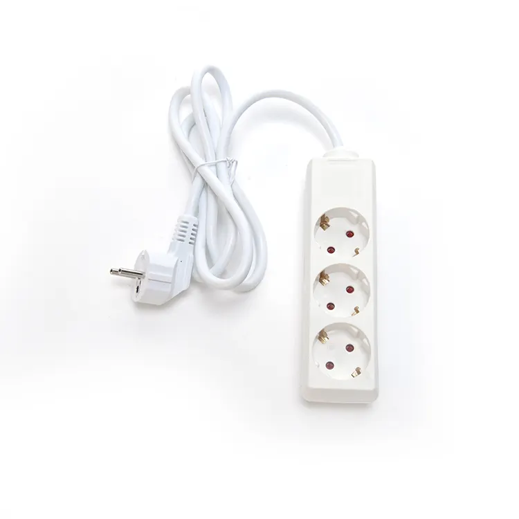 Euro power strip surge protector 3 outlet, 6ft power ex 3 round pin extension socket connected 3 conductor ac power cord white