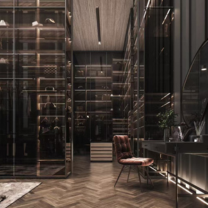 Luxury <strong>Wardrobe</strong> With <strong>Mirrored</strong> Doors Italy Style <strong>Black</strong> Wood Closet Bedroom Smart <strong>Wardrobe</strong> Cabinet - Product Image 6
