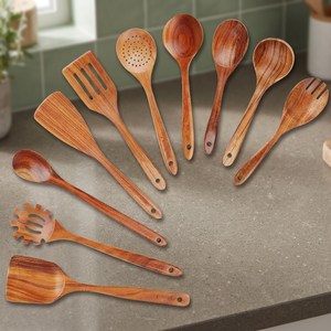 Juego de 12 Utensilios de Cocina de Madera de Acacia Natural, Cucharas y Espátulas |   Utensilios de Cocina Ecológicos Antiadherentes |   Juego de utensilios de madera maciza - Product Image 2