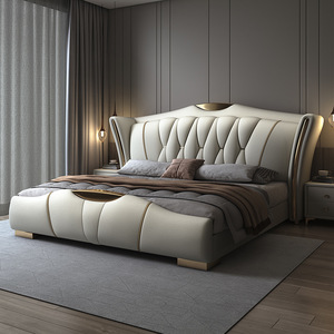 Letto Matrimoniale King Size Prestige Moderno con Testiera Imbottita in Pelle di Vacchetta di Prima Qualità, Regolabile, per Villa <span class=keywords><strong>e</strong></span> Penthouse - Product Image 3