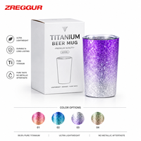 Gobelet isotherme personnalisé en titane pur 10oz, anodisé, à double paroi, avec double couvercle, fournisseur OEM en gros