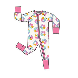 Yeni varış bebek sevgililer günü renkli kalp baskı bambu tulum uzun kollu çift yönlü fermuar Footie Romper - Product Image 4