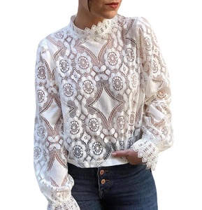 <span class=keywords><strong>Camicia</strong></span> Estiva da Donna Tinta Unita Sexy Trasparente con <span class=keywords><strong>Maniche</strong></span> <span class=keywords><strong>a</strong></span> <span class=keywords><strong>Palloncino</strong></span>, Blusa <span class=keywords><strong>a</strong></span> <span class=keywords><strong>Maniche</strong></span> Lunghe <span class=keywords><strong>Bianca</strong></span> in Pizzo Traforato - Product Image 2