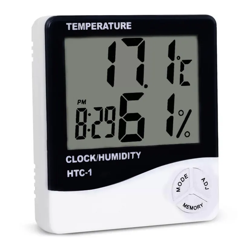 Generic 3 In 1 LCD HTC-1 Digital Thermometer Hygrometer Temp & Humidity Meter Alarm Clock Color White