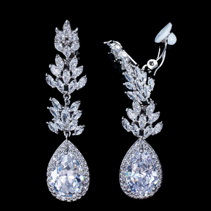 Pendientes largos de circonia cúbica con diseño de <span class=keywords><strong>oreja</strong></span> perforada <span class=keywords><strong>sin</strong></span> <span class=keywords><strong>agujero</strong></span> para mujer, aretes largos de gota de agua, <span class=keywords><strong>sin</strong></span> <span class=keywords><strong>Piercing</strong></span> - Product Image 1