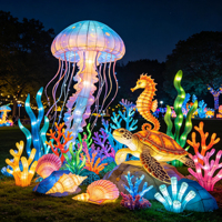 Maßgefertigte Outdoor-LED-Laternenfest-Dekorationen Zigong Handgefertigte Leuchtende Meerestier-Korallen-Lichtskulpturen für Parkdekoration