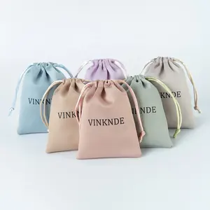 7x9cm Custom Logo Luxury Silk Jewelry Gift Bags Satin Drawstring Packaging Pouch for Necklace Wedding Favor Candy Bags